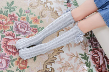 Spring Summer Girls Knee High Socks for Kids Children Bowknot Mesh Breathable Long Tall Socks White Gray Black Pink 3-12 Years