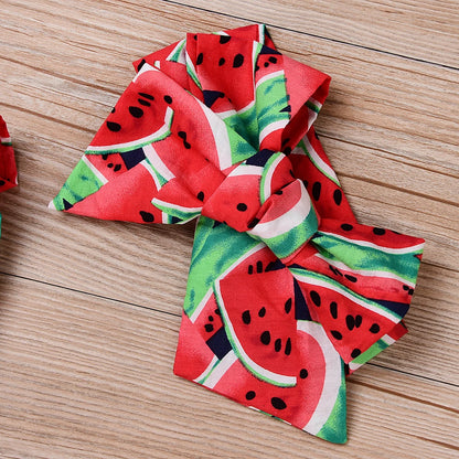 Toddler Infant Baby Girls Ropmers Cute Watermelon Ruffles Short Sleeve Bodysuit+Headband 2pcs Outfits Sets Lovely Summer Outfits