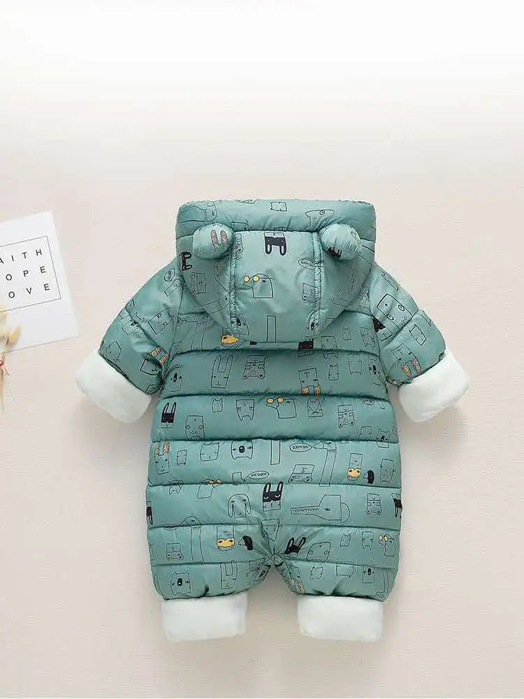 OLEKID 2024 Winter Baby Schneeanzug Mit Kapuze Plus Samt Warme Baby Mädchen Strampler Kleinkind Baby Jungen Overall Infant Winter Overalls Mantel