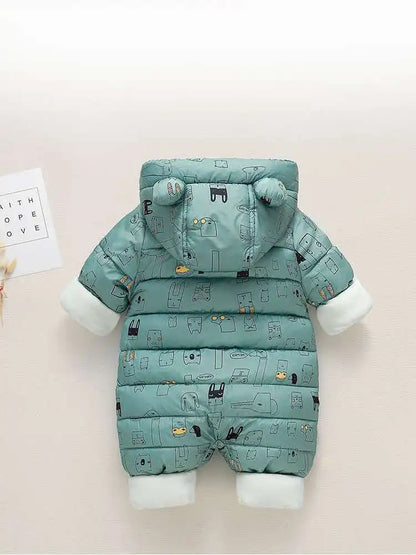 OLEKID 2024 Winter Baby Schneeanzug Mit Kapuze Plus Samt Warme Baby Mädchen Strampler Kleinkind Baby Jungen Overall Infant Winter Overalls Mantel