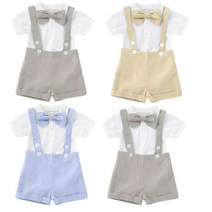 Neugeborenes Baby Jungen Kinder Schleife Gentleman Outfits Anzug Krawatte Hemd Strampler Hosenträger Hosen Hochzeit Party Kleidung Overalls Jungen Outfits