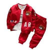 2024 Boys and Girls Cartoon Bear Three-Piece Hooded Sweater Set - Thick Cotton Casual Suit (0-5 Years)