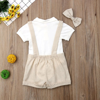 Newborn Baby Boys Kids Bow Gentleman Outfits Suit Tie Shirt Romper Suspenders Pants Wedding Party Clothes Overalls Boys Outfits