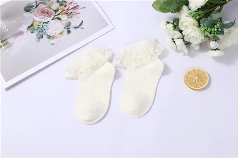 3 Pairs New Kids Lace Socks Spring Autumn Cotton Children Short Dance Socks Mesh White Flowers Ruffle Frilly Gilrs Princess Sock