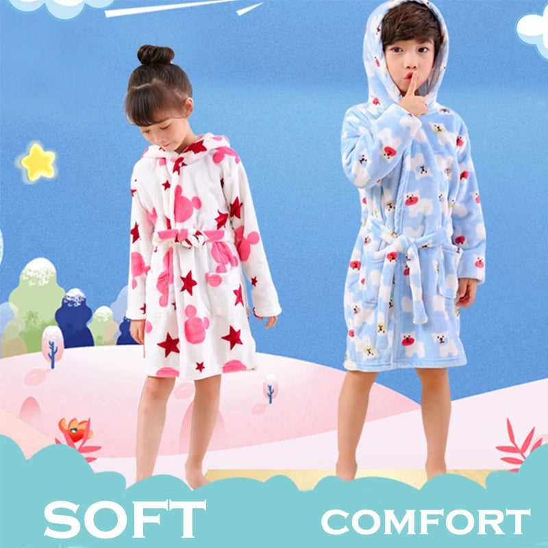 Children Bath Robes Flannel Winter Kids Sleepwear Robe Infant Pijamas Nightgown For Boys Girls Pajamas 10-2 Years Baby Clothes