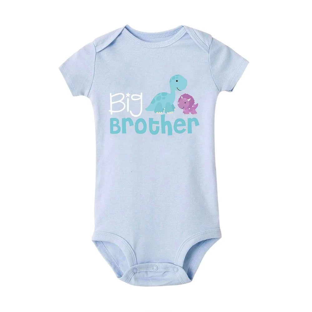 Little Big Brother Twins Baby Short Sleeve Jumpsuit Clothes New Born Baby Boy Stuff Clothes Cartoon Cute Animal Printed Gifts