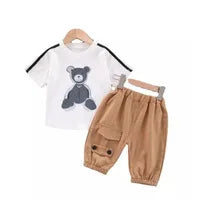 2024 jungen Set Mädchen Baumwolle Dicke Warme Casual Mit Kapuze Pullover Anzug Herbst Winter Kinder Cartoon Niedliche Bär Drei-Stück 0-5Y