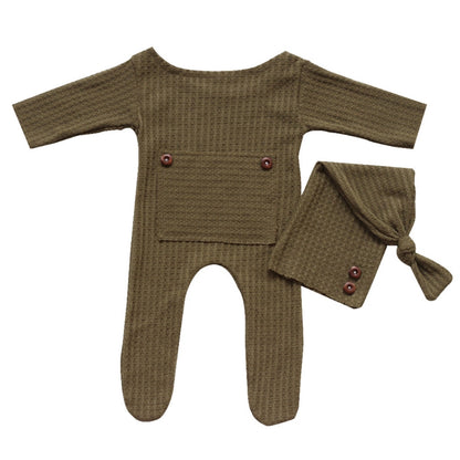 2 Pcs Baby Hat and Bodysuit Set - Newborn Photography Props with Knitted Long Tail Cap and Romper