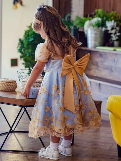 Baby Girl Dress for Birthday Party Flower Lace Vintage Luxury Dress for Kids Holiday Ceremony Costume Girls Princess Dress