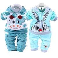 2024 jungen Set Mädchen Baumwolle Dicke Warme Casual Mit Kapuze Pullover Anzug Herbst Winter Kinder Cartoon Niedliche Bär Drei-Stück 0-5Y