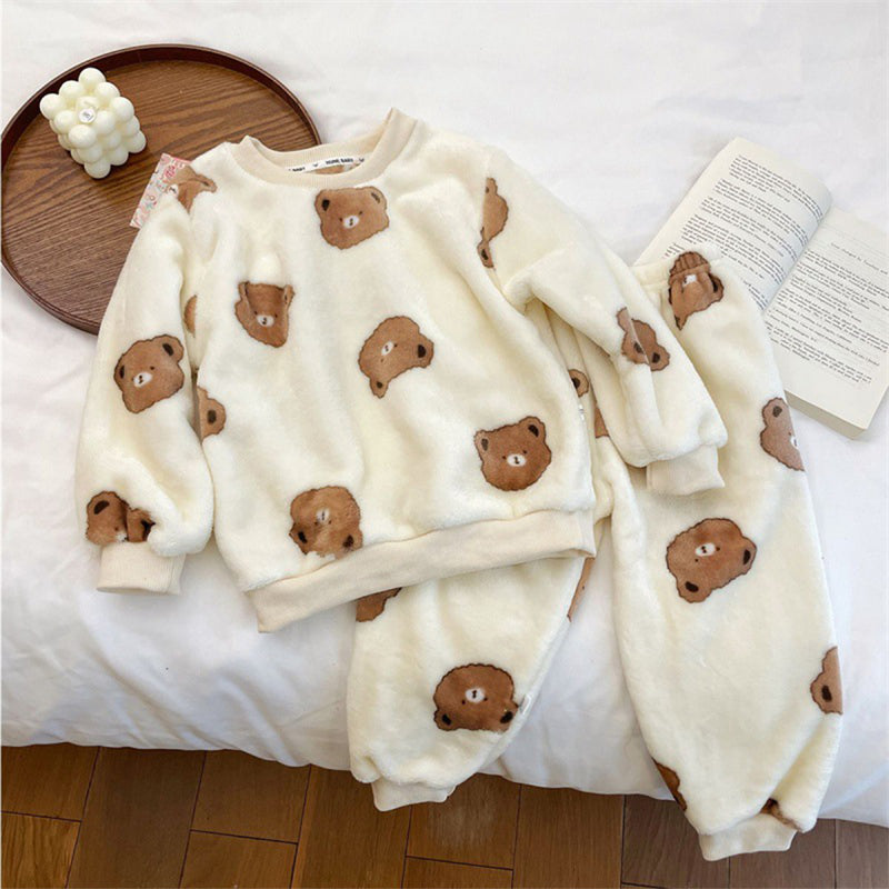 Neue 2024 Herbst Winter Kinder Verdicken Weich Flanell Pyjamas Sets Baby Jungen Mädchen Cartoon Oansatz Pullover Warme Schlaf Sets Pyjamas