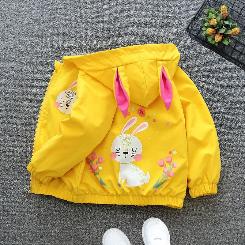 1 2 3 4 5 6 Years Baby Girls Jacket Cute Cartoon Animals Spring Autumn Boy Windbreaker Coat Hooded Zipper Outerwear Kids Clothes