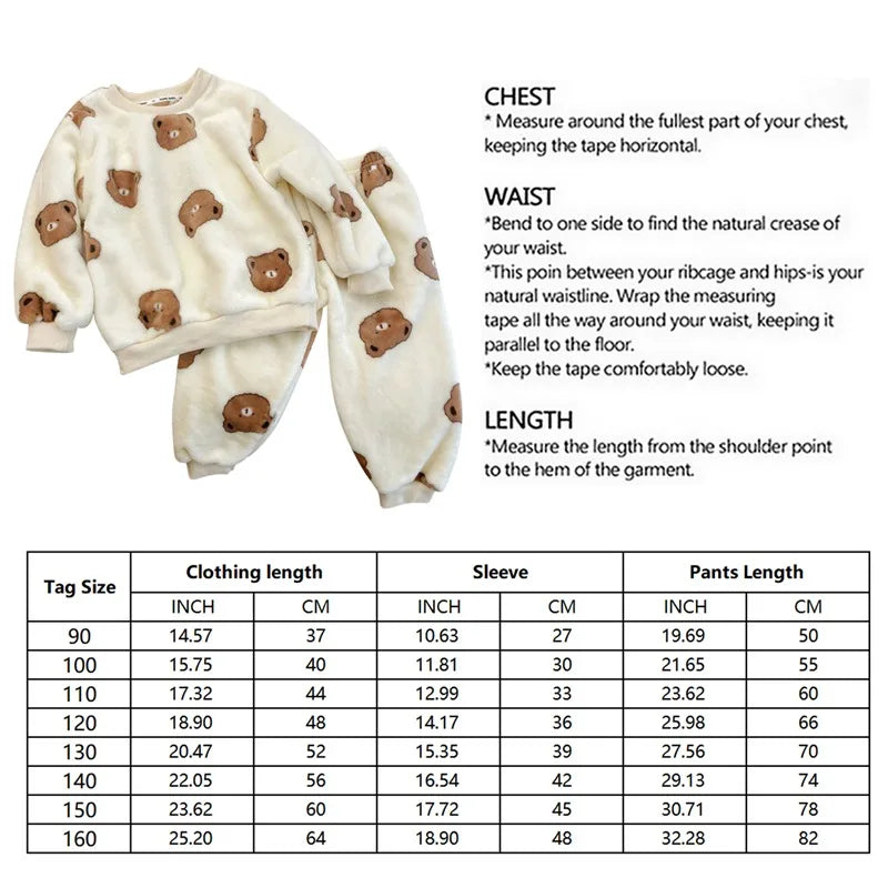 Neue 2024 Herbst Winter Kinder Verdicken Weich Flanell Pyjamas Sets Baby Jungen Mädchen Cartoon Oansatz Pullover Warme Schlaf Sets Pyjamas