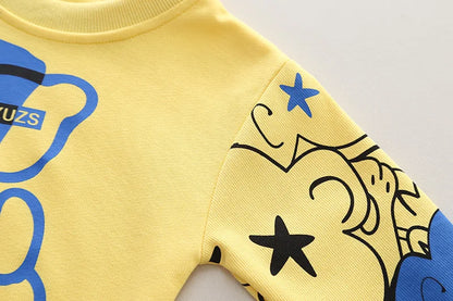 2024 neue Frühjahr Baby Jungen Kleidung 1 zu 5 Jahre Kausalen Cartoon Oansatz Pullover Lange Sleeev T-shirts und Hosen Kinder jungen Outfit Set