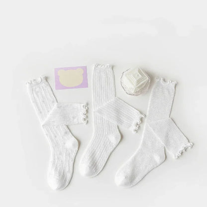 Korean Baby Children Girl Cute Socks Kids White Color Mesh Breathable School Uniform Stockings Princess Knee High Long Socks