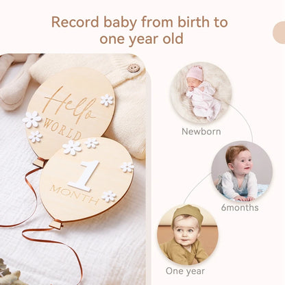 2Pcs Baby Wooden Balloon Milestone Cards - Photography Accessories for Newborns