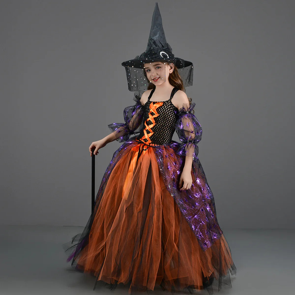 2024 Deluxe Halloween Witch Costume Dress for Girls - Demon Queen Gown