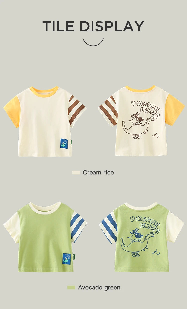 Amila Fashion T-shirt for a Boy 2023 Summer New Dinosaur Print Baby Tee 100% Cotton Baby Clothes Boy Brand Baby's Tops Kids 0-6Y