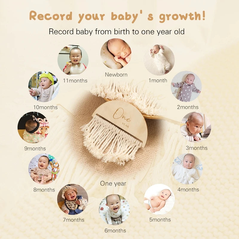 Baby Milestone Cards Wooden Tassel Milestone Monthly Commemorativenir Newborn Photography Accessories Props Infant Grow up Gifts