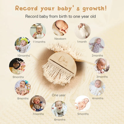 Baby Milestone Cards Wooden Tassel Milestone Monthly Commemorativenir Newborn Photography Accessories Props Infant Grow up Gifts