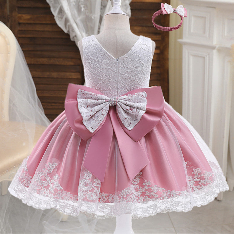 Girls Formal Wedding Party Dress for 1-5Y Infant Birthday Christening Lace Elegant Gown Christams Flower Dresses for Baby Girl