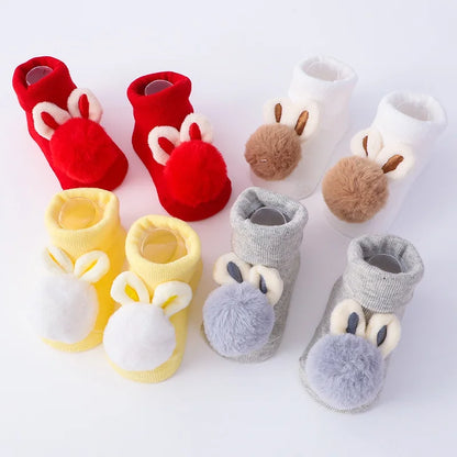 2Pcs Set Baby Socks and Headband - Cute Plush Ball Newborn Short Socks and Hairband Photo Props