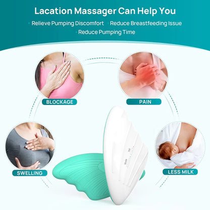 Warming Lactation Massager Soft Silicone Electric Breast Massager for Breastfeeding 6 Vibration Modes + 3 Levels Warming Modes