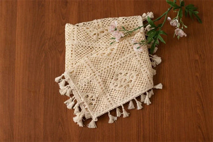 Newborn Photography Props Photography Mat Cotton Lace Blanket Fotografia Baby Photo Shoot Wrap Backdrop Beige Tassel Blanket