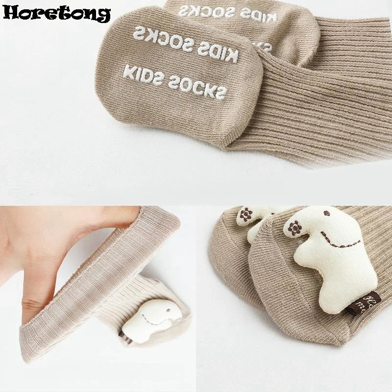 Cute Cartoon Bear Baby Socks For Boys Girls Spring Autumn Soft Cotton Anti Slip Soled Newborn Toddler Sock Kids Warm Socken