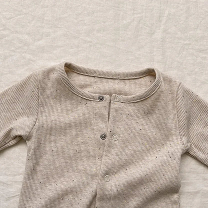 Baby-Jumpsuit für Herbst, einreihig, lang, für Jungen und Mädchen, farbig, aus Baumwolle, Strampler + Mütze mit Hasenohren, gepunkteter gerippter Strampler mit Streifen