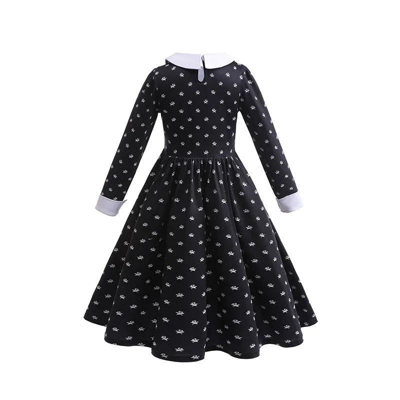 Wednesday Addam Dress for Girls 3-10 Yrs Halloween Party Black Gothic Cosplay Costume Summer Kids Clothes Daily Casual Outfits