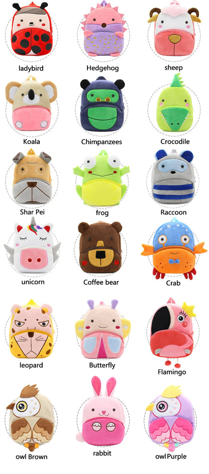 Cute cartoon animals school bags for Kindergarten kids backpack boys girls plush backpack