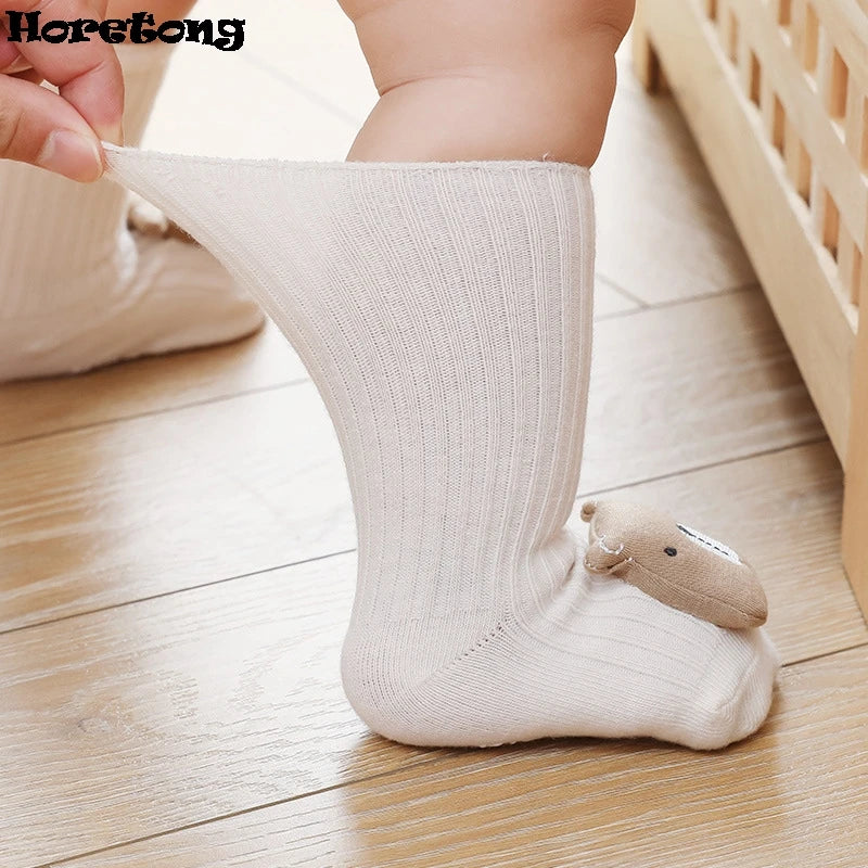 Cute Cartoon Bear Baby Socks For Boys Girls Spring Autumn Soft Cotton Anti Slip Soled Newborn Toddler Sock Kids Warm Socken