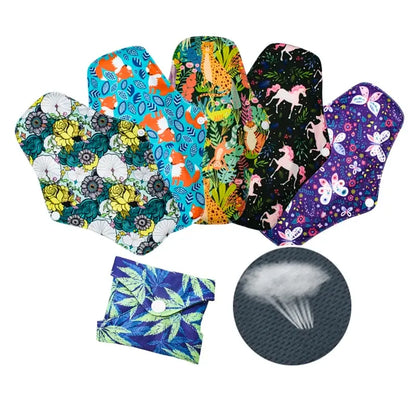 5PCs Washable Sanitary Pads AWJ Cloth Pads Reusable Serviette Hygienique Nice Print Women Menstrual Pads Heavy Flow Random Color