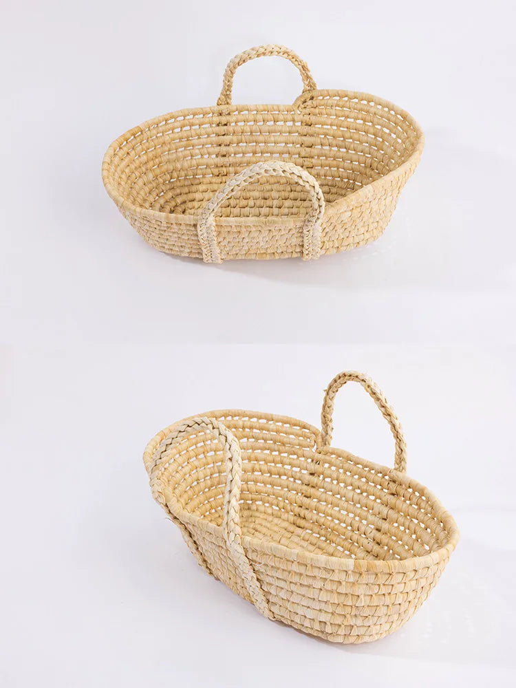 Straw Basket for Baby Photoshoot Newborn Baby Photography Props Woven Basket Studios Infant Photoshoot Posing Props With Handles