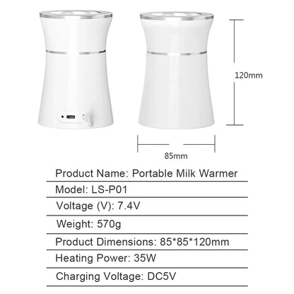 Tragbarer Flaschenwärmer für Muttermilch und Säuglingsmilch, 8800 mAh, USB-Aufladung, schnelles Aufheizen und Auftauen, kabelloser Baby-Wasserwärmer