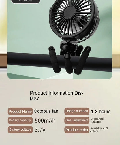 Fan for Cart Stroller Fans Portable Cartoon Outdoor Fan Clip on For Baby USB Rechargeable Handheld Electric Fan for Home 3 Speed