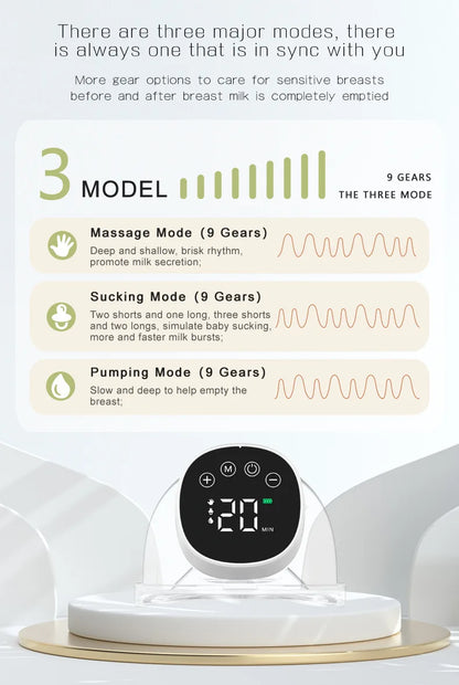 Tragbare Milchpumpe, elektrisch, freihändig, BPA-frei, 3 Modi, 9 Stufen, USB-Aufladung, Milchsammler, tragbare Muttermilchpumpe