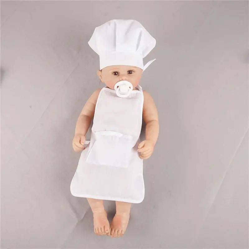 2Pcs Cute Baby Chef Apron and Hat Set - Infant Kid White Cook Costume Photography Prop