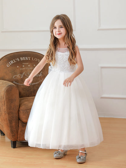 Wholesale Pageant Beautiful Lace Floral Casual Backless Cute Girls Teenage Tulle Fancy Flower Girl Dress Wedding Fashion