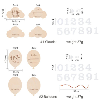 2 Stücke Baby Holz Ballon Meilenstein Karten Fotografie Zubehör Baby Fotografie Schießen Requisiten Für Neugeborene Geburt Geschenke