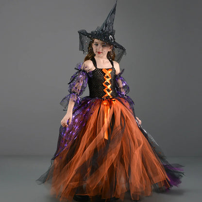 2024 Deluxe Halloween Witch Costume Dress for Girls - Demon Queen Gown