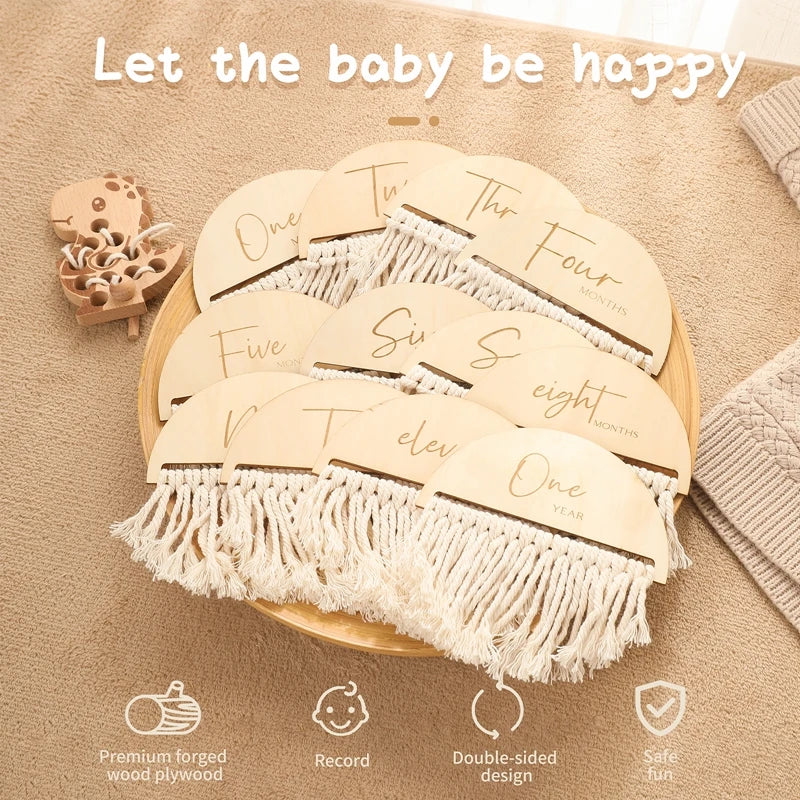 Baby Milestone Cards Wooden Tassel Milestone Monthly Commemorativenir Newborn Photography Accessories Props Infant Grow up Gifts