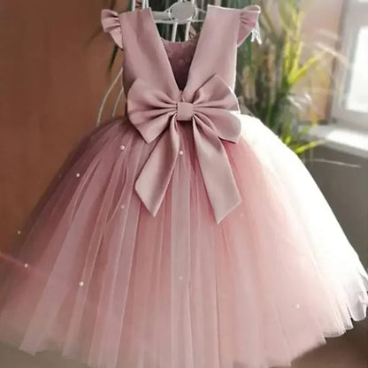 Süßes Baby Mädchen Kleid für Party Prinzessin Perlen Mesh Kleider für Kinder Geburtstag Ball Kostüme für Blumenmädchen 1-5Y Säuglingskleidung