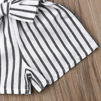 Baby Girls Jumpsuit with Waist Belt Striped Pattern Sling Loose Romper Summer Casual Toddler Infant Short Pants Jumpsuit