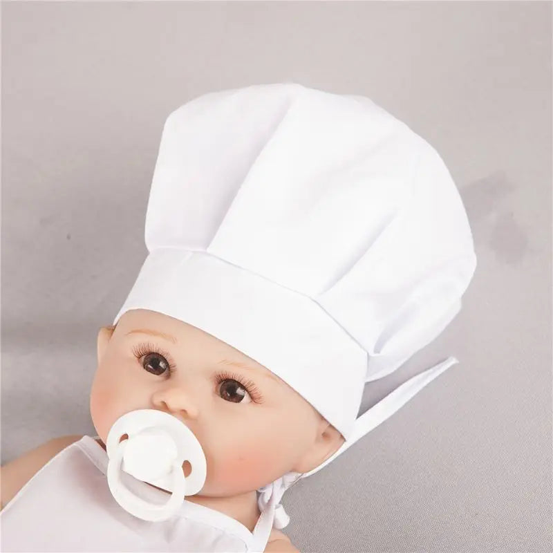 2Pcs Cute Baby Chef Apron and Hat Set - Infant Kid White Cook Costume Photography Prop