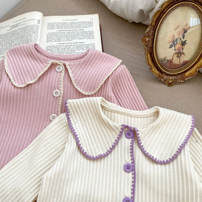 7395 Baby Kleidung Set Herbst Neue Gestrickte Mädchen Anzug Revers Langarm Strickjacke + Hose 0-3Year kinder Zwei-stück Anzug