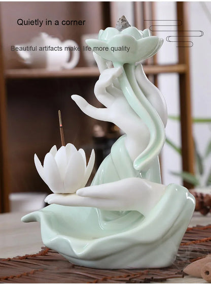 Creative celadon backflow incense burner decoration, incense burner, smoke viewing stove, bergamot lotus heart