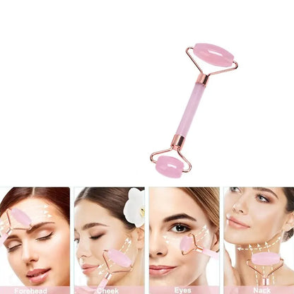 Pink Rose Quartz Massager Roller Gouache Scraper Set Crystal Stone Gua Sha Board Face Roller Skin Care Beauty Tool