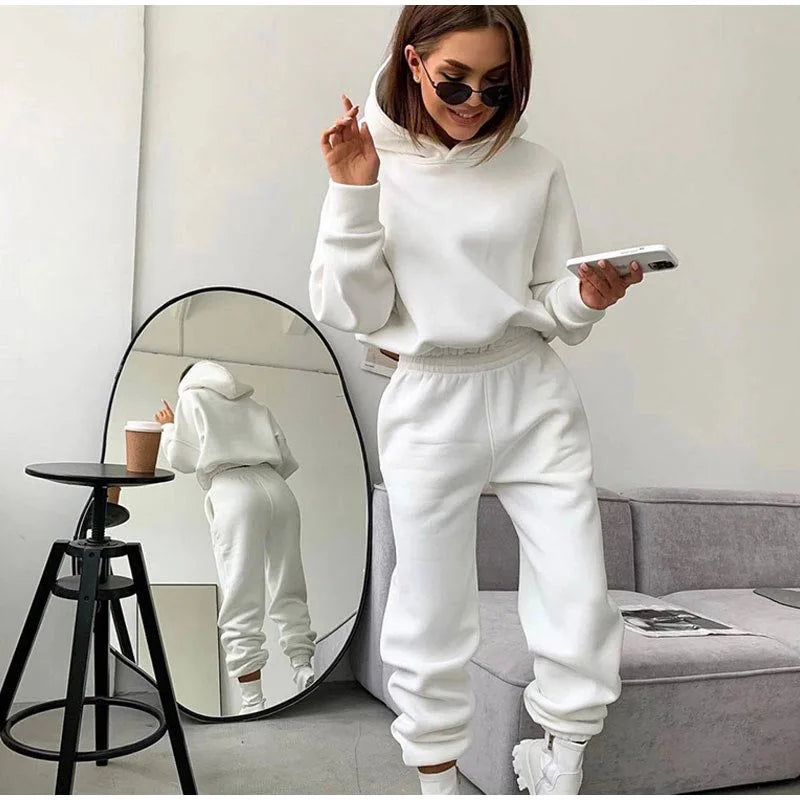 Autumn/Winter women's casual sports suit solid color hoodie for Female clothing Zippered hoodies Sport Trouser Two Piece Sets